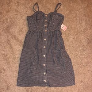 Black/White Plaid Button-Up Mini Dress